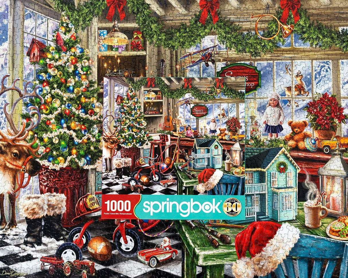 Springbok's Santa's Workshop 1000 Piece Jigsaw Puzzle by Artist Dona Gelsinger Features The Famous Christmas Workshop of Santa's Elves