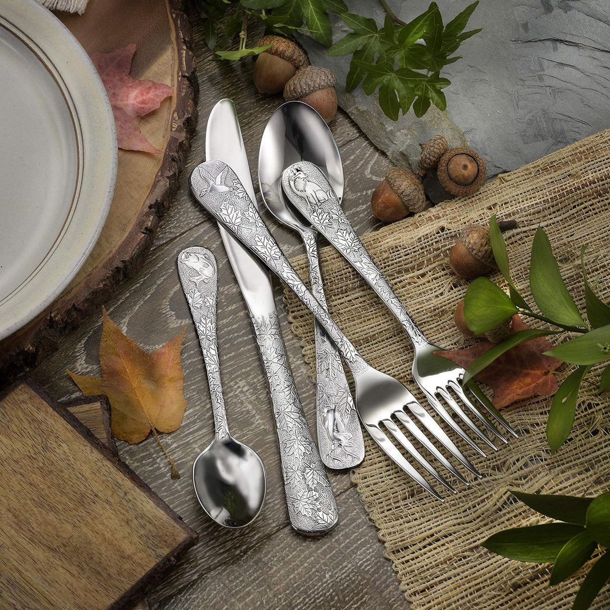 Liberty Tabletop American Outdoors 45 Piece Flatware set Service for Eight with Serving Set Made in the USA Silverware