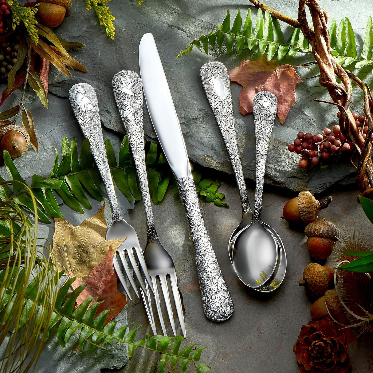 Liberty Tabletop American Outdoors 65 Piece Flatware set Service for Twelve Serving Set Included Made in the USA Silverware