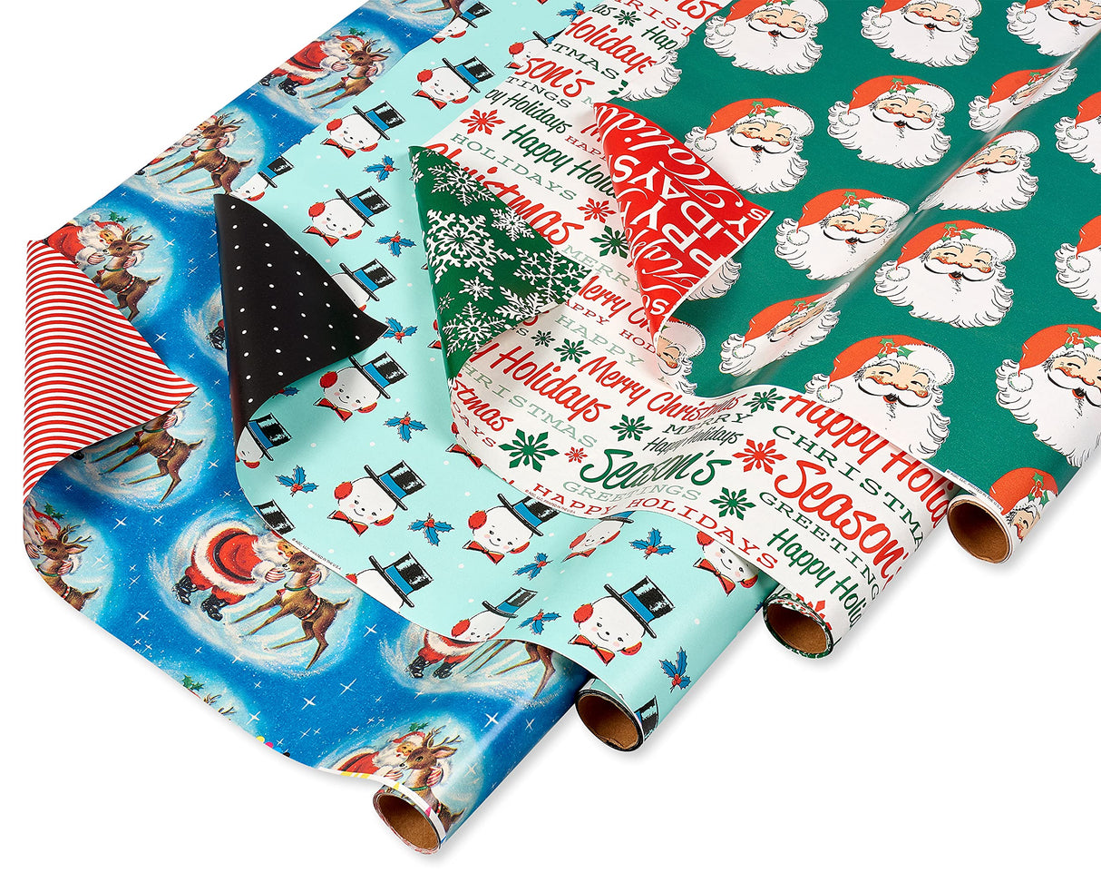 American Greetings 120 sq. ft. Vintage Christmas Wrapping Paper Bundle, Gingerbread, Ornaments, Peppermints (3 Extra Wide Rolls 40 in. x 12 ft.)