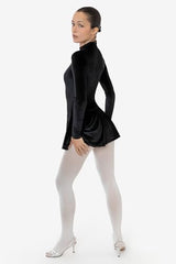 Los Angeles Apparel Velvet Long Sleeve Mockneck Skirted Leotard