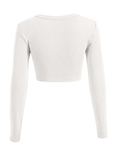 Sweet Hearts Long Sleeve Crop Tops for Women- Ribbed Cute Cropped Top Square Neck Casual Basic Shirt Made in USA