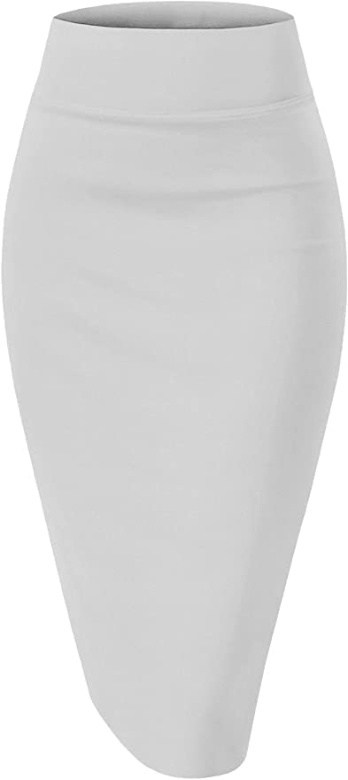 Sweet Hearts Women’s Basic Stretch Pencil Skirt- Regular & Plus Size- Below Knee Office Midi Bodycon Nylon Skirt Made in USA