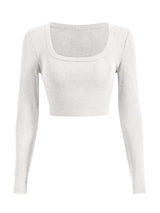 Sweet Hearts Long Sleeve Crop Tops for Women- Ribbed Cute Cropped Top Square Neck Casual Basic Shirt Made in USA