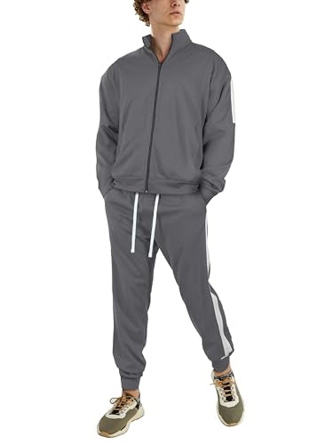 Hat and Beyond Mens Made in USA Premium Track Jacket & Pants Striped Sweatsuit Athletic Casual Essentials Gym