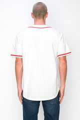 YURO-K Men's Cotton White Color Baseball Jersey with Piping/Made in Los Angeles