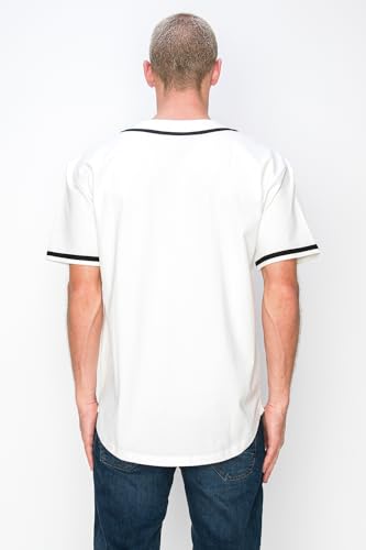 YURO-K Men's Cotton White Color Baseball Jersey with Piping/Made in Los Angeles