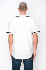 YURO-K Men's Cotton White Color Baseball Jersey with Piping/Made in Los Angeles