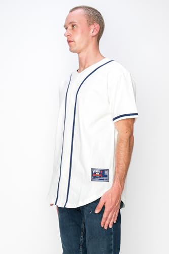 YURO-K Men's Cotton White Color Baseball Jersey with Piping/Made in Los Angeles