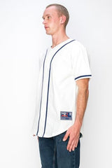 YURO-K Men's Cotton White Color Baseball Jersey with Piping/Made in Los Angeles