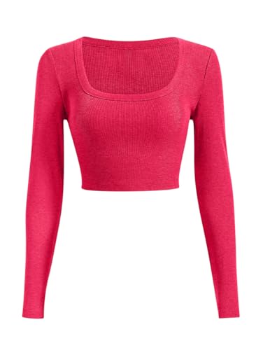 Sweet Hearts Long Sleeve Crop Tops for Women- Ribbed Cute Cropped Top Square Neck Casual Basic Shirt Made in USA