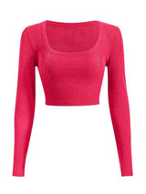 Sweet Hearts Long Sleeve Crop Tops for Women- Ribbed Cute Cropped Top Square Neck Casual Basic Shirt Made in USA