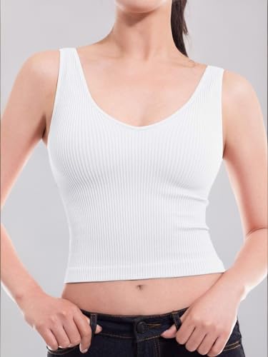 Design by Olivia Women's Four-Way Stretch V-Neck Ribbed Seamless Crop Top -Made in USA