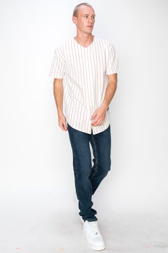 YURO-K Men's White Cotton Pinstripe Baseball Jersey/Made in Los Angeles