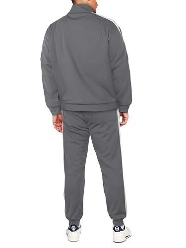 Hat and Beyond Mens Premium USA Made Striped Track Suit Athletic Casual Running Workout Sweat Suit Combo Track Jacket & Pant