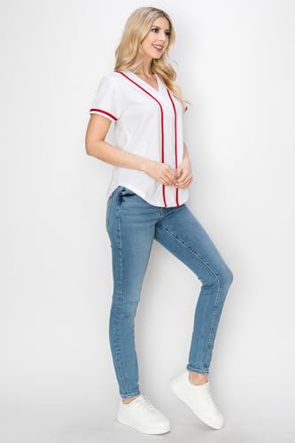 YURO-K Women's Solid Colors Baseball Jersey with Piping/Made in Los Angeles