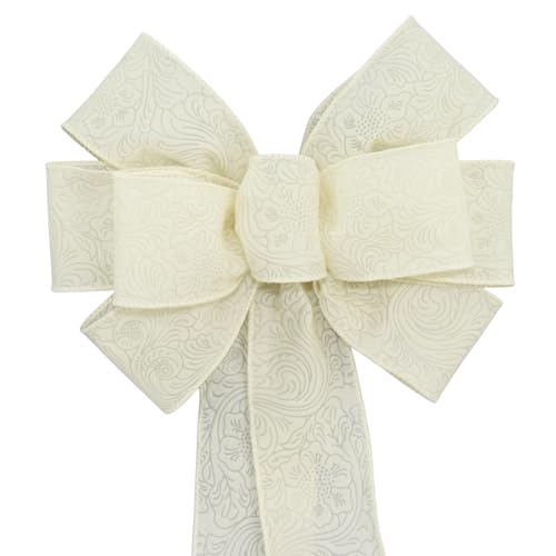 Red Embossed Weatherproof Wreath Bow - Package Perfect Bows Made in USA (10 inch bow)