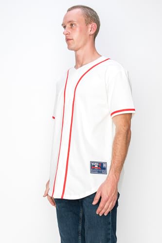 YURO-K Men's Cotton White Color Baseball Jersey with Piping/Made in Los Angeles