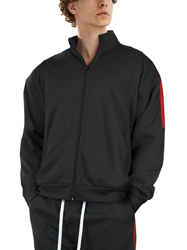 Hat and Beyond Mens Made in USA Premium Track Jacket & Pants Striped Sweatsuit Athletic Casual Essentials Gym