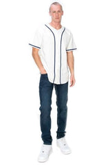 YURO-K Men's Cotton White Color Baseball Jersey with Piping/Made in Los Angeles