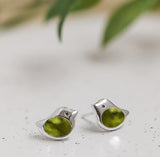 Bottled Up Designs Handmade Little Bird Stud Earrings, Sterling Silver, Eco Friendly, Made in USA, Birthday Gifts, Mothers Day, Women, Anniversary (Olive Wine Bottle)