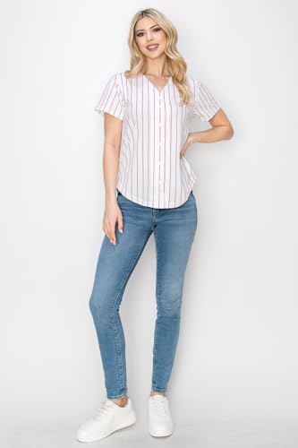 YURO-K Women's White Pinstripe Baseball Jersey/Made in Los Angeles