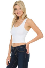 7Wins Women's Casual Solid Sleeveless Crop Top Basic Round Neck Tank Top