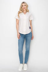 YURO-K Women's White Cotton Pinstripe Baseball Jersey/Made in Los Angeles