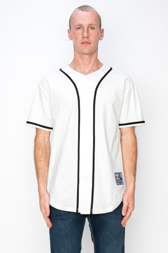 YURO-K Men's Cotton White Color Baseball Jersey with Piping/Made in Los Angeles