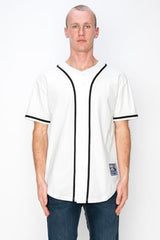 YURO-K Men's Cotton White Color Baseball Jersey with Piping/Made in Los Angeles