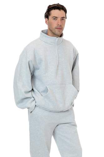 Los Angeles Apparel Heavy Fleece X Pocketed Half Zip Sweater (Piece Dye)