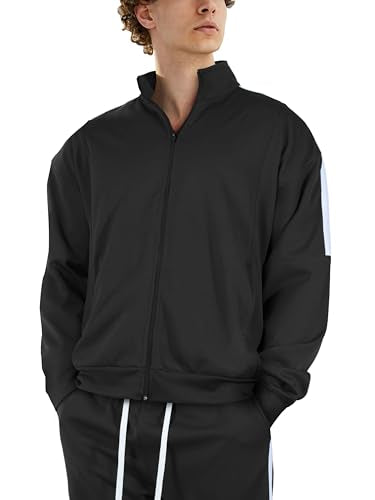 Hat and Beyond Mens Made in USA Premium Track Jacket & Pants Striped Sweatsuit Athletic Casual Essentials Gym