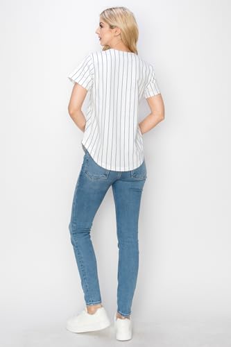 YURO-K Women's White Cotton Pinstripe Baseball Jersey/Made in Los Angeles