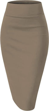 Sweet Hearts Women’s Basic Stretch Pencil Skirt- Regular & Plus Size- Below Knee Office Midi Bodycon Nylon Skirt Made in USA