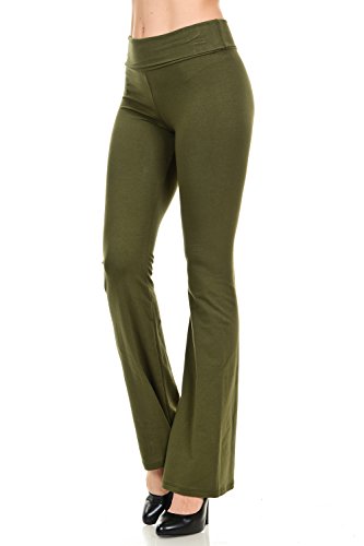 JJJ Women's Cotton Yoga Pants Fold Over Waistband - Made in USA