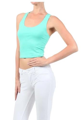 7Wins Women's Casual Solid Sleeveless Crop Top Basic Round Neck Tank Top