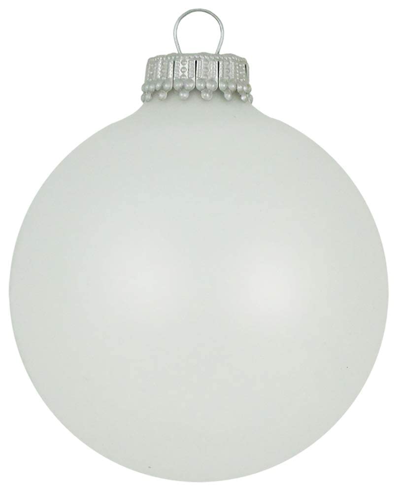 Glass Christmas Tree Ornaments - 67mm / 2.63" [8 Pieces] Designer Balls from Christmas By Krebs Seamless Hanging Holiday Decor (Snow White with Silver Caps)