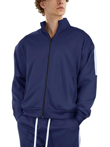 Hat and Beyond Mens Made in USA Premium Track Jacket & Pants Striped Sweatsuit Athletic Casual Essentials Gym