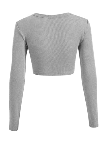 Sweet Hearts Long Sleeve Crop Tops for Women- Ribbed Cute Cropped Top Square Neck Casual Basic Shirt Made in USA