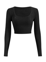 Sweet Hearts Long Sleeve Crop Tops for Women- Ribbed Cute Cropped Top Square Neck Casual Basic Shirt Made in USA