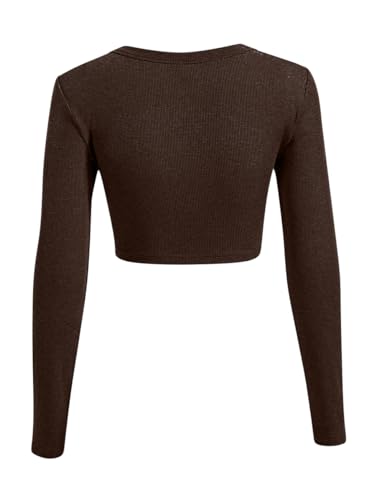 Sweet Hearts Long Sleeve Crop Tops for Women- Ribbed Cute Cropped Top Square Neck Casual Basic Shirt Made in USA