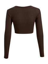 Sweet Hearts Long Sleeve Crop Tops for Women- Ribbed Cute Cropped Top Square Neck Casual Basic Shirt Made in USA