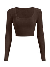 Sweet Hearts Long Sleeve Crop Tops for Women- Ribbed Cute Cropped Top Square Neck Casual Basic Shirt Made in USA