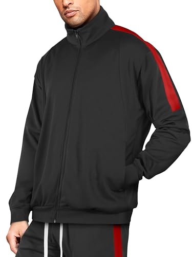 Hat and Beyond Mens Premium USA Made Striped Track Suit Athletic Casual Running Workout Sweat Suit Combo Track Jacket & Pant
