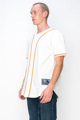 YURO-K Men's Cotton White Color Baseball Jersey with Piping/Made in Los Angeles