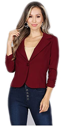 JJJ Fashion Women's Solid One Button Princess Seam Ruched Cuffs Blazer