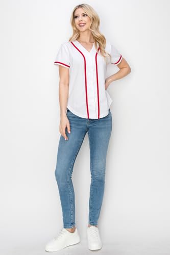 YURO-K Women's Solid Colors Baseball Jersey with Piping/Made in Los Angeles