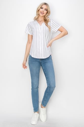 YURO-K Women's White Pinstripe Baseball Jersey/Made in Los Angeles