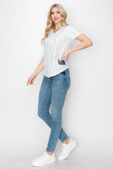 YURO-K Women's White Cotton Pinstripe Baseball Jersey/Made in Los Angeles