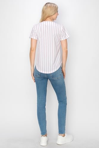 YURO-K Women's White Pinstripe Baseball Jersey/Made in Los Angeles